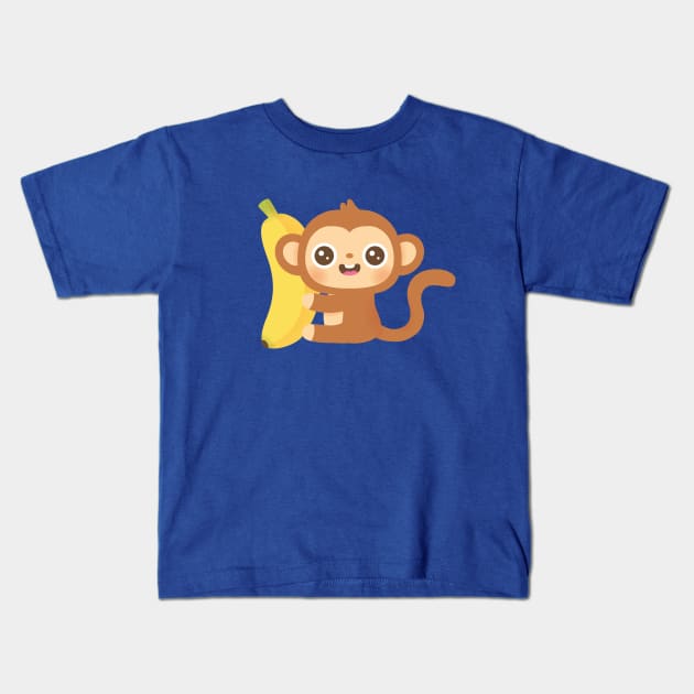 Cute Little Monkey and Banana Kids T-Shirt by rustydoodle